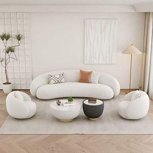 Canapé moderne incurvé quatre places en laine d'agneau, rembourré, pour salon, avec rembourrage en éponge, mobilier de salon pour appartement - Product Image 3