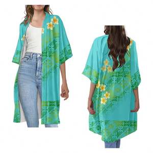 Kimonos longs décontractés à manches courtes Tenue Polynésienne Tribal Samoan HawaiiCardigan ample en polyester pour femme Imprimé à la demande - Product Image 2