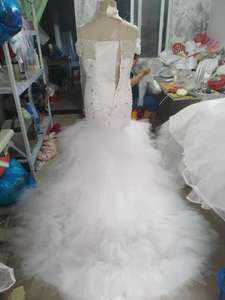 Vestido de novia de <span class=keywords><strong>sirena</strong></span> de África, vestido de tul con mangas bordadas, perlas de cristal brillantes y lentejuelas - Product Image 3