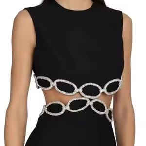 Vestidos de Verano 2025, Vestidos Elegantes Retro sin Mangas de Algodón, Vestidos de Verano para Mujer con Cintura Expuesta y Pedrería, Vestido de Lujo para Mujer - Product Image 2