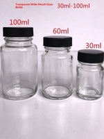 Bouteilles en verre transparent à large ouverture 30ml/60ml/100ml avec couvercle pour peinture de modélisme et réactifs chimiques