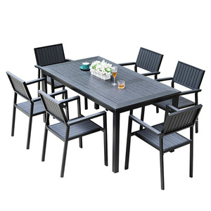 <b>Outdoor</b> <b>Plastic</b> Patio <b>Table</b> Set 6 Seater Weather Resistant Contemporary Design For Garden Deck Balcony Commercial Use - Product Image 1