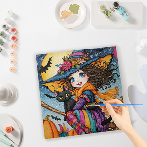 CHENISTORY Kit Pittura a Numeri Fai da Te, Immagine <span class=keywords><strong>di</strong></span> Strega <span class=keywords><strong>di</strong></span> Halloween su Tela per Adulti, Regalo Fai da Te - Product Image 5