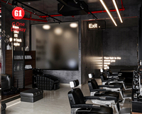 Conception d'intérieur de salon de coiffure professionnel personnalisée, présentoir mural en bois pour salon de coiffure, ensemble de meubles de salon de coiffure personnalisé
