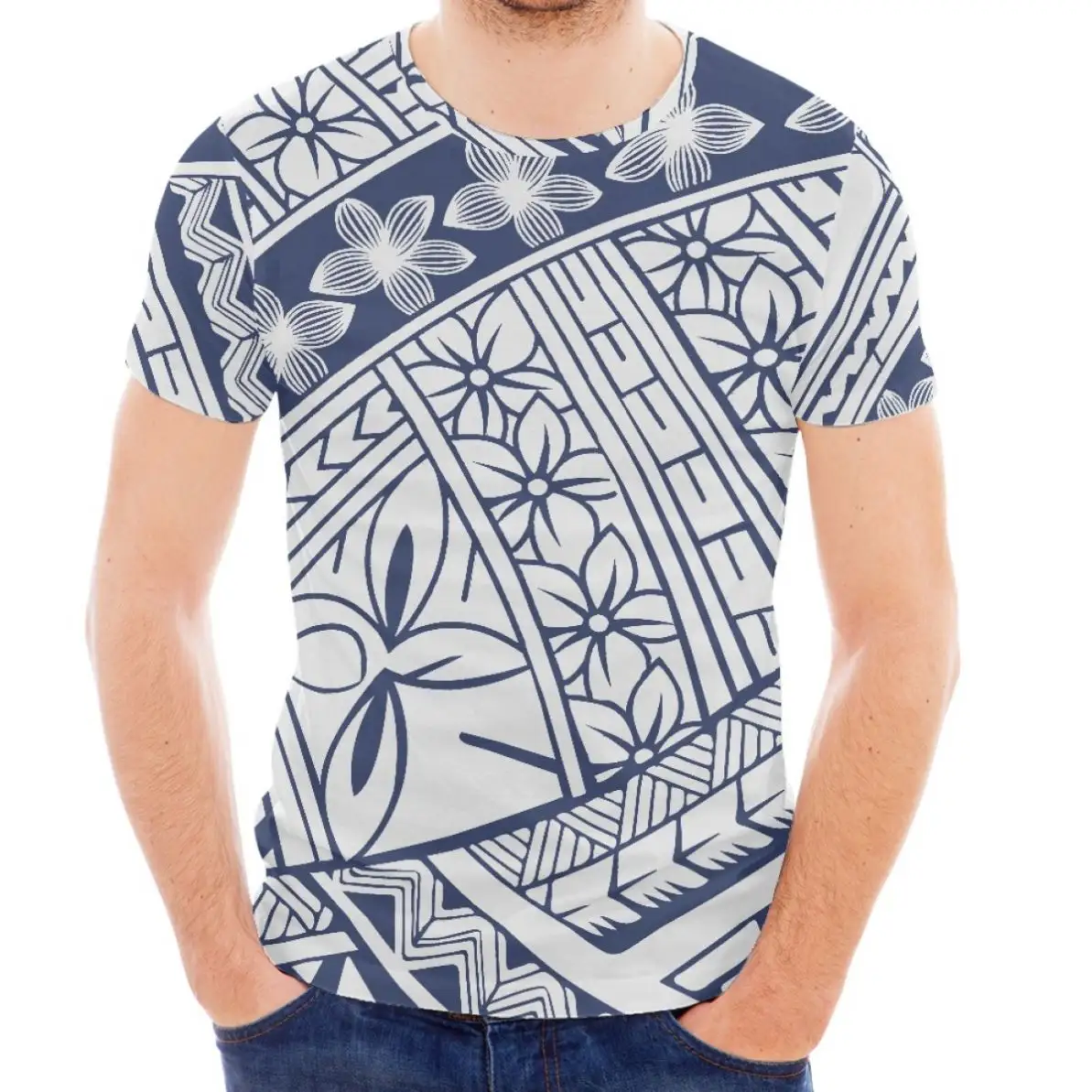 Kaus cetak sublimasi grosir dalam jumlah besar Totem Tribal Polinesia desainer lembut ukuran Plus kaus kasual kebugaran lengan pendek