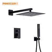 Robinet de douche encastré en laiton noir mat avec cartouche céramique, ensemble de douche pluie double fonction mural, design minimaliste