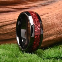 Bagues en carbure de tungstène noir de 8 mm, bombées, polies miroir, incrustées de rubis, pour hommes et femmes, bagues de fiançailles et de mariage, bijoux de mode