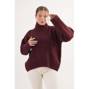 Suéter de punto color borgoña con cuello medio alto para mujer, informal, antipilling, 16 Gg, 420 gramos - Product Image 3