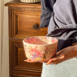 In stile moderno fiore floreale 4.5 pollici alto-piede smalti usa e getta Color ceramica in stoviglie per uso domestico per <span class=keywords><strong>ciotole</strong></span> per zuppa di spaghetti di riso - Product Image 6