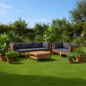 Ensemble de salon en bois gris foncé pour l'extérieur, meubles de jardin pour la détente - Product Image 2