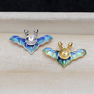 Pendentif en argent S925 de style jeu, pendentif en forme de tête de perle avec plateau vide pour chauve-souris, accessoires de bijoux DIY 3915 - Product Image 4