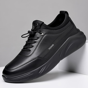 Chaussures de sport décontractées montantes pour hommes, élégantes et polyvalentes, toutes saisons, en cuir de vachette pleine fleur avec semelle en caoutchouc, style marche tendance - Product Image 2