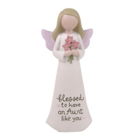 Offre Spéciale : Figurine d'ange en résine ODM, peinte à la main, ailes roses, tenant une fleur – Décoration inspirante pour étagère, cadeau pour tante, idéal pour les fêtes
