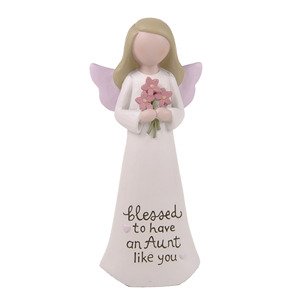 Offre Spéciale : Figurine d'<span class=keywords><strong>ange</strong></span> en résine ODM, peinte à la main, ailes roses, tenant une fleur – Décoration inspirante pour étagère, cadeau pour tante, idéal pour les fêtes - Product Image 1