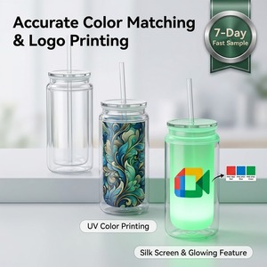 Vaso de Plástico Transparente de Doble Pared Ecológico de 16oz que Brilla en la Oscuridad <span class=keywords><strong>con</strong></span> Tapa y Pajita para Fiestas Nocturnas, Apto para Agua Hirviendo - Product Image 3