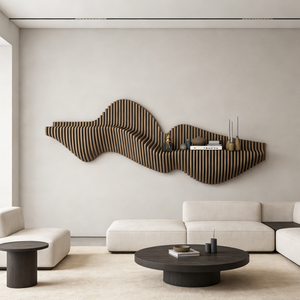 Étagère murale en bois aux tons neutres ML-WD033, design flottant, décoration de point focal, maison, bureau, salle de conférence - Product Image 2