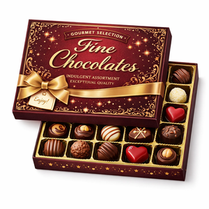Boîte cadeau de luxe en carton rigide recyclable, finition brillante/mate, personnalisable, pour en-cas délicieux, chocolat doré - Product Image 3