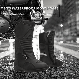 Botas de Motociclismo para Hombre, de Cuero Genuino, hasta la Rodilla, Impermeables, para las Cuatro Estaciones, con Malla Transpirable, para Invierno, Viajes y Motociclismo - Product Image 2