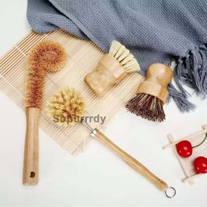 Ensemble de brosses de nettoyage en bambou pour cuisine avec logo personnalisé, 100% naturelles, écologiques, en sisal et en fibre de palme, pour le lavage des ustensiles - Product Image 6