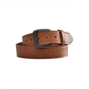 <b>Brown</b> Solid Vintage Fashionable Square Stainless Steel Cow Hide Leather Men's Pin Buckle Belt High Strength Lightweight - Product Image 2
