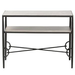 Babylon Nightstand A slim spare <b>frame</b> of <b>hammered</b> gunmetal pairs with natural metal for a clean and timeless nightstand look. - Product Image 5