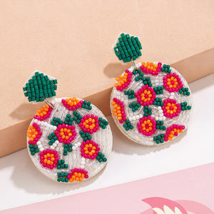 Boucles d'oreilles tissées Design de mode fruits pastèque fleur couleur perles de riz boucles d'oreilles pour femmes Uionen 1896 - Product Image 3