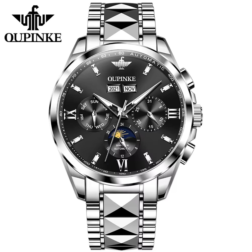 3 black dial silver strap