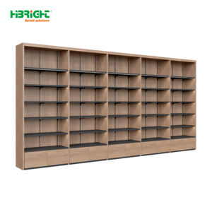 Étagères de supermarché Highbright à plusieurs niveaux avec finition imitation bois et armoire inférieure - Product Image 1