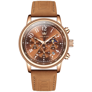 Para OLEVS 2912 Reloj de cuarzo deportivo de lujo para hombres Cronógrafo multifuncional resistente al agua Correa de cuero genuino luminosa Ronda Poi - Product Image 2