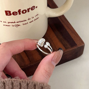 Silver Ruitai S925 Sterling Silver Pearl <b>Ring</b> For Women Geometric Design <b>Open</b> Index Finger Minimalist Style Everyday Wear - Product Image 4
