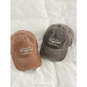 Washed Cotton <b>Baseball</b> <b>Cap</b> Embroidered Letter Design For Women Large Head Circumference Korean Style Soft Top Hat - Product Image 1