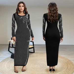 Abito Lungo da Donna <span class=keywords><strong>VIVA</strong></span> VIXEN 2026 di Suzhou, Maniche Lunghe, Decorato con Strass, Nero, per Uso Quotidiano Autunnale - Product Image 1