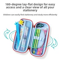 Boîte de papeterie pour enfants, classe 1-3, école primaire, garçons, fermeture à glissière, motif animal, grande capacité, trousse à crayons pratique, bleue
