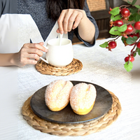 Set de table rond en jacinthe d'eau naturelle, tissé épais, fait main, résistant à la chaleur, décoration de salle à manger minimaliste