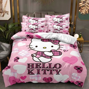Thương Mại Nước Ngoài 3D In Ấn <span class=keywords><strong>Hello</strong></span> <span class=keywords><strong>Kitty</strong></span> Polyester Comforter Duvet Quilt Bao Gồm Gối Giá Rẻ Bộ Đồ Giường Màu Hồng Thiết Lập Nhà Cung Cấp - Product Image 1