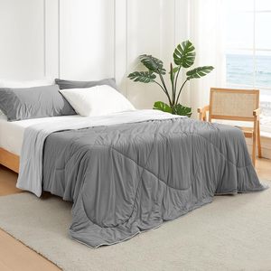 Edredón Refrigerante Tamaño Queen, Mantas Refrigerantes para Personas que Sienten Calor al Dormir <span class=keywords><strong>y</strong></span> Sudores Nocturnos, Edredón de Verano Gris Claro Oscuro para Cama Queen - Product Image 2