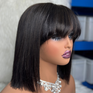 Letsfly 35$ Promotion Bone Straight Wig With Bang 1×3 Lace 10 Inch 4 Color Virgin Human Hair Wig Wholesale Vendor <b>Cheap</b> - Product Image 4