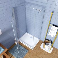 Cabine de douche angulaire DF avec porte pliante, fixation murale, verre trempé 8-10 mm, barre stabilisatrice anti-calcaire, chrome poli