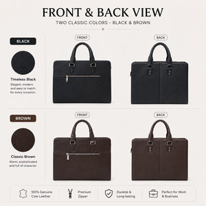Sac de travail long en cuir véritable à fermeture éclair unique, mallette noire étanche à main, sacoche épaisse pour documents pour homme, sacoche d'affaires pour femme - Product Image 5