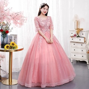 Prom Dress Ball Gown Scoop Neck Chiffon Floral Print Pink Long Evening Gown Women's Formal Wear - Product Image 3