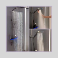 Système de douche gris anthracite avec affichage numérique LED, commande à touches piano, pommeau de douche pluie, douchette à main et pistolet de pulvérisation pour salle de bain