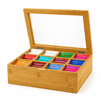 Boîte à thé en bois personnalisée, boîte de rangement pour sachets de thé à 5 compartiments avec couvercle, OEM ODM, étiquette privée