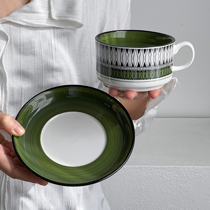 Tasse à carreaux verts et soucoupe-250ml