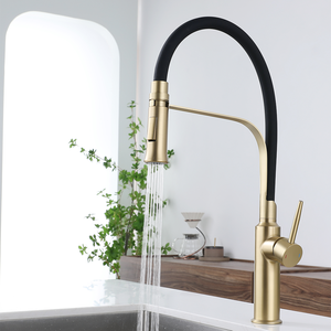 Keran wastafel dapur, keran dapur emas komersial fleksibel dengan semprotan tarik ke bawah - Product Image 2