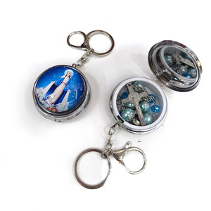 Caja de almacenamiento redonda de Metal para llaveros, con tapa de cristal, colgante con imagen religiosa, estuche portátil para joyería, para regalo - Product Image 5