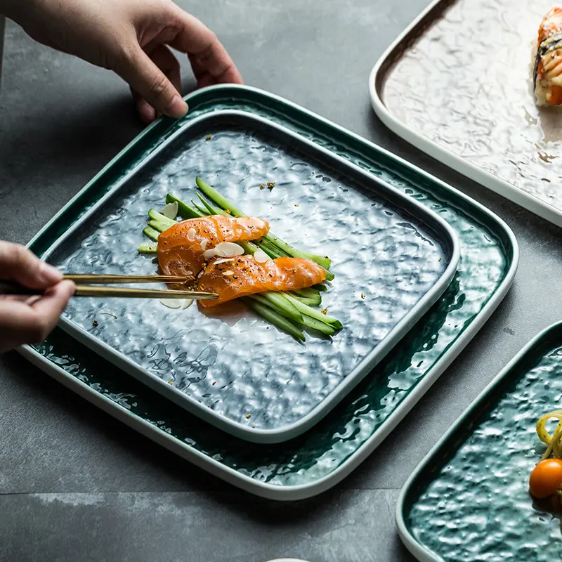 寿司とステーキのディナープレート用の新しいモダンな日本のプレートスタイルの大理石のセラミックプレート