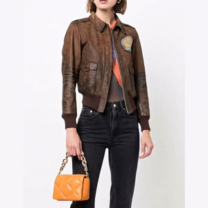 Blouson bombardier en cuir pour femmes personnalisé de qualité supérieure nouveau Style tissu tricoté doublure en laine quantité minimale de commande bas motards coureurs poche hiver - Product Image 1