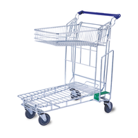 KAIJIA – chariot de supermarché pliable en métal à 2 niveaux, chariot de transport de fret en acier, chariot logistique, chariot plat