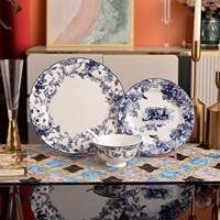 Service de table élégant bleu Tigre 58 pièces, style européen, en porcelaine fine émaillée, bols, assiettes et plats haut de gamme