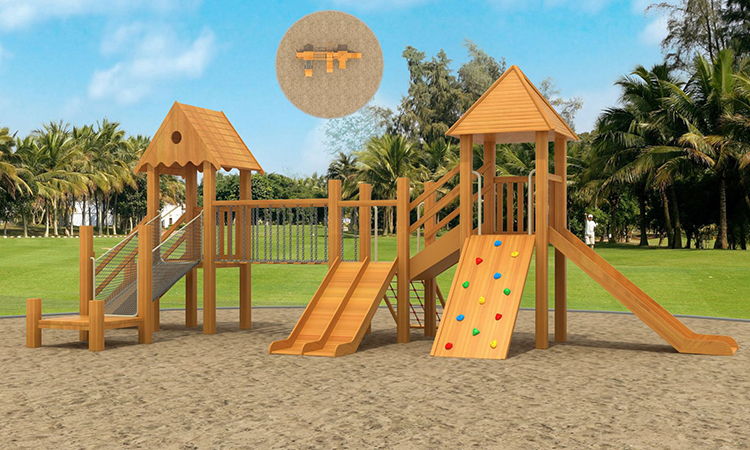 Small Size Kids Wooden Outdoor Playground Multifunction Outdoor Amusement Park Wooden Equipment For Children